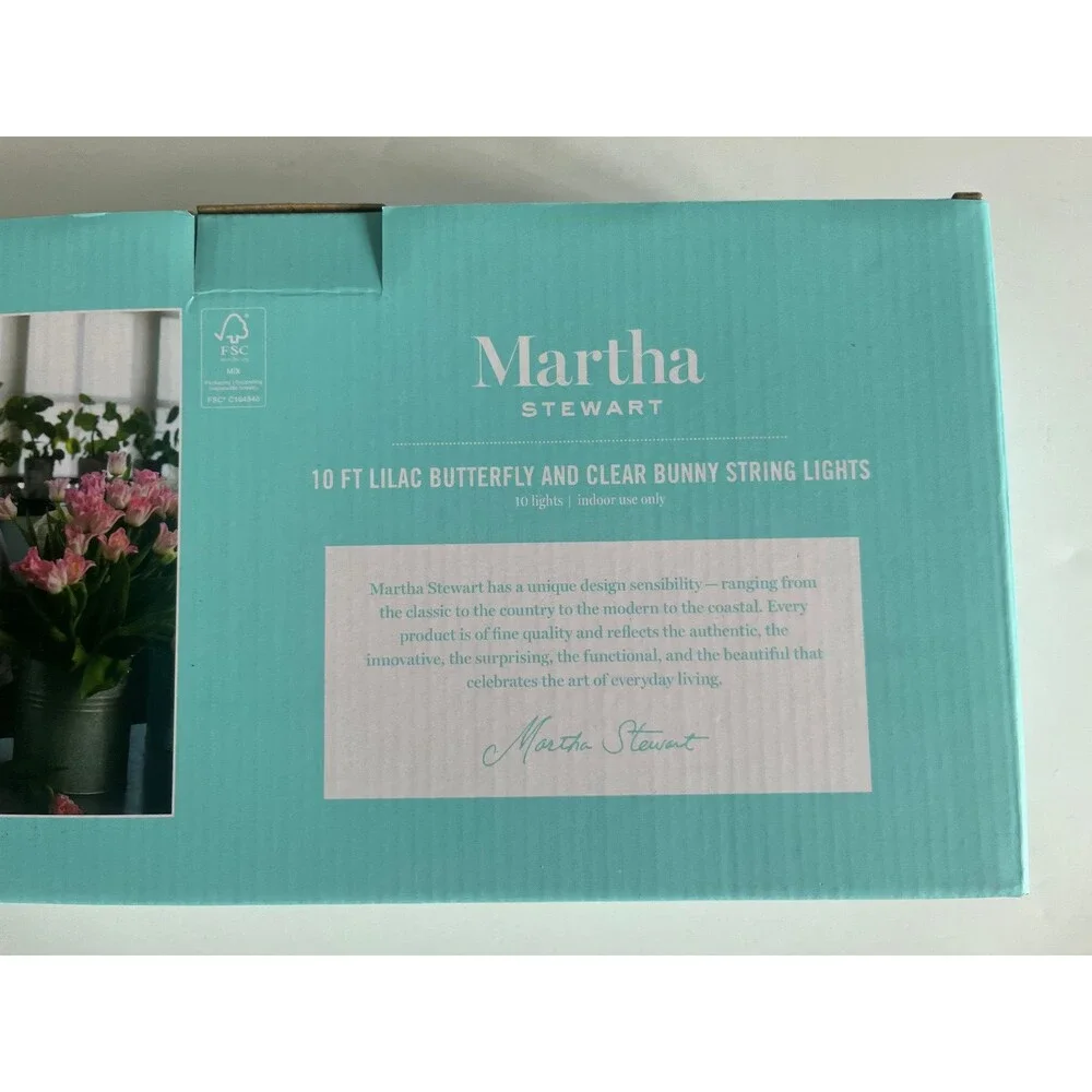Martha Stewart Butterfly Bunny Lilac Clear String Lights Baby Nursery Easter 10'